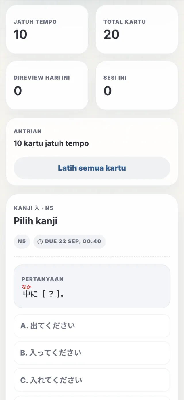 Daftar Ulang Terjadwal berisi beberapa entri soal yang dijadwalkan kembali